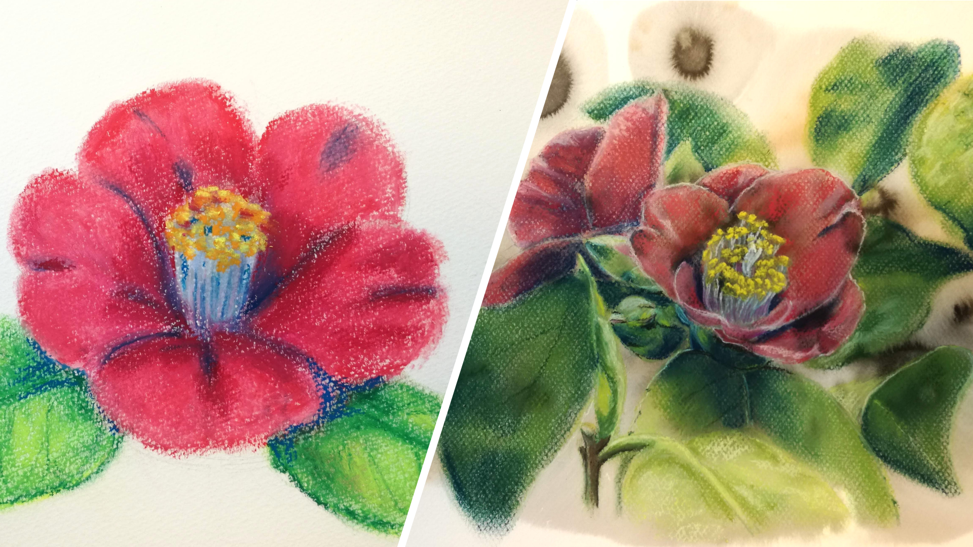 冬花 椿の描き方 ソフトパステル オイルパステルで簡単 パステル画を描く