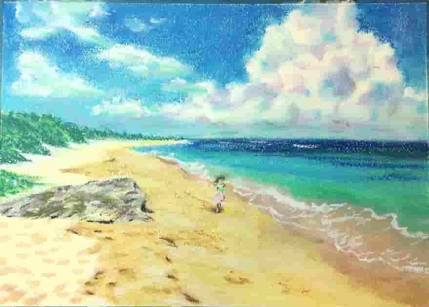 海描き方】浜辺の海を簡単に描くコツ／オイルパステルで風景画を描いて ...