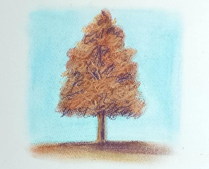 パステルで描いた茶色い三角形の木