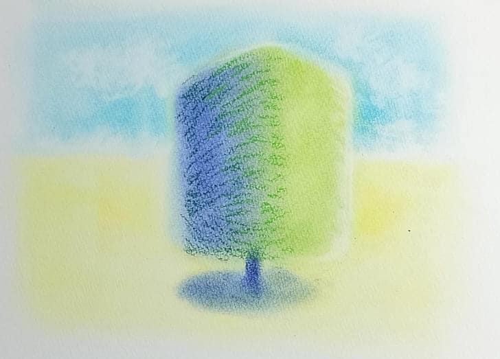パステルで描いた四角形の木