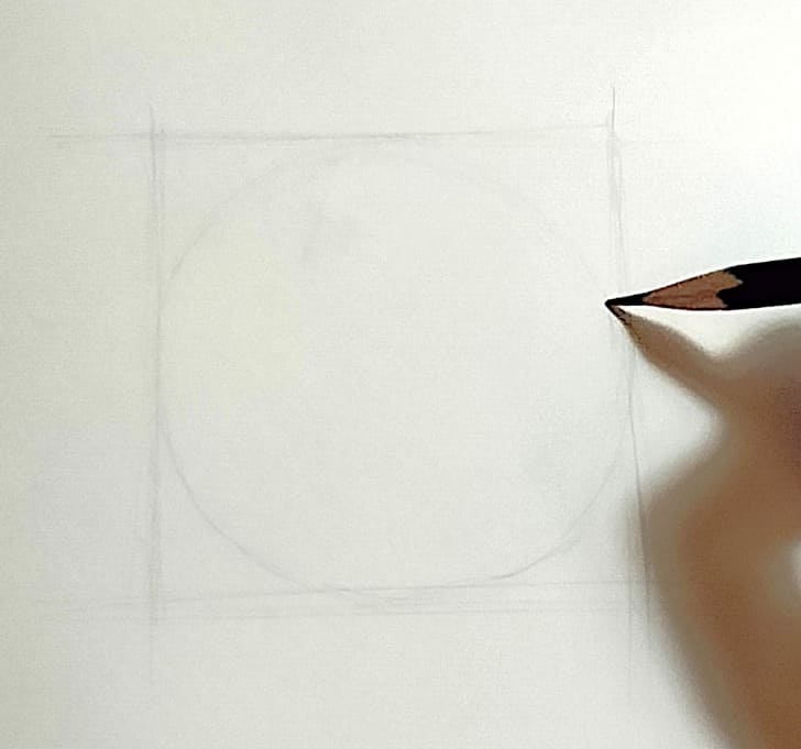 四角形の中に納まるように円を薄く描いたところ